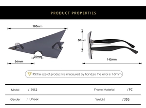 Tabella taglie dettagliata e specifiche tecniche per questi occhiali da sole punk oversize
