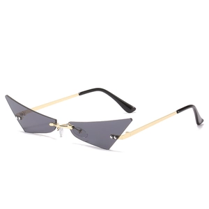 Lunettes De Soleil Oeil De Chat Sans Monture Triangle Petit Cadre Branches En Métal Protection UV400 Mode Streetwear Pour Femmes