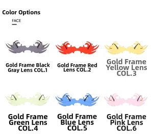 Présentation matricielle de lunettes flamme en six couleurs avec monture en métal doré