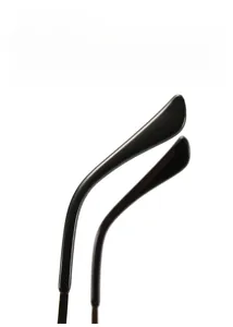 Detail of ergonomic curved temple tips on rimless punk sunglasses for comfort