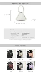 Detailed size chart and multi-color options for the triangular PU leather handbag