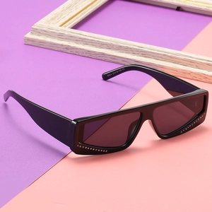 Square black sunglasses with rhinestone trim and dark gray lenses for fashion