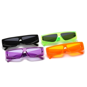 Set of 4 square diamond-studded sunglasses in black, purple, green and orange colors