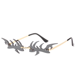 Flame Sunglasses Rimless PC Lens Gold Metal Frame Punk Y2K Trendy Exaggerated Party Festival Rave Eyewear