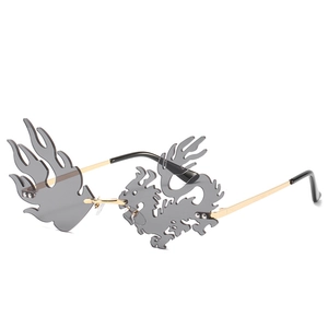 Flame Dragon Rimless Sunglasses Metal Frame UV400 Novelty Hip Hop Party Eyewear For Men Women