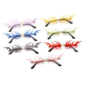 Creative rimless flame sunglasses in multiple colors with metallic temples for punk style