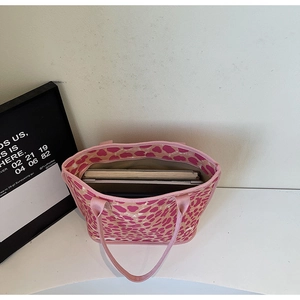 Pink leopard canvas tote bag interior showing large capacity for books and tablet