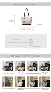 Detailed size chart and multi-color view of this large capacity PU leather tote bag
