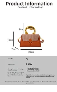 Detailed size chart of the color-block box bag with houndstooth fabric and gold handle
