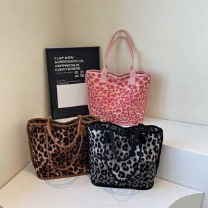 Leopard Print Canvas Tote Bag Large Capacity Shoulder Handbag Fashion Minimalist For Women Casual Shopping