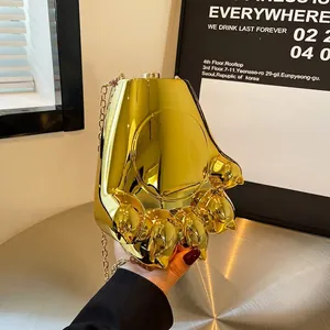 Goldene Bärenpfote Acryl Abendtasche mit metallischer Kette für Damen Mode