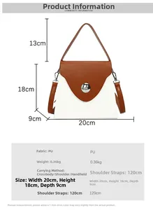 Size specifications for contrast color trapezoid bag with PU leather dimensions table