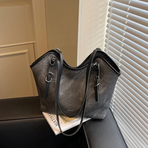 Grand sac cabas rétro en toile délavée pour femme avec doubles bandoulières réglables