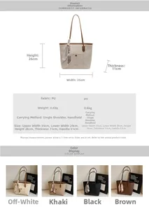 Detail view of large PU leather tote bag with dimensions 35x26x11cm and silk scarf decor