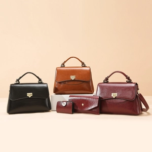 Retro PU Kunstleder Handtasche Clutch Und Kartenhalter Große Kapazität Umhängetasche Mit Goldenem Schloss