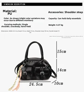 Guide détaillé des dimensions du sac à bandoulière vintage noir en cuir PU avec tailles