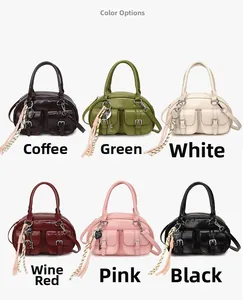 Vue détaillée de six couleurs de sacs à main Boston en cuir ciré vintage pour femmes
