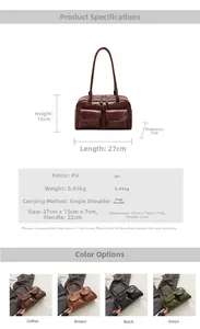 Detailed view of vintage PU leather handbag showing double pockets and zippers