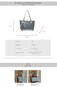 Tableau des tailles détaillé pour grand sac fourre-tout avec nœud et dimensions