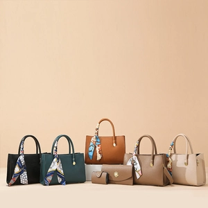 Women Handbags Litchi Grain PU Leather Tote With Satin Scarf Large Capacity Shoulder Crossbody Bag Wallet And Card Holder