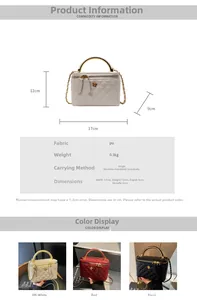 Detailed specs of quilted bucket bag in PU leather with chain strap and top handle