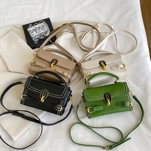 Women PU Leather Shoulder Crossbody Bag Contrast Stitching Lock Buckle Top Handle Square Handbag For Daily Commute