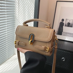 Elegant khaki embossed stone pattern handbag with gold metal clasp for women