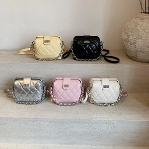Quilted Chain Bag PU Leather Elegant Square Crossbody Handbag With Metal Turn Lock For Women