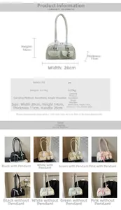 Detailed size chart and specifications for the large capacity PU shoulder pillow bag