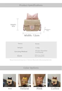 Détails du mini sac en paille avec nœud en cuir et fermoir en métal camélia