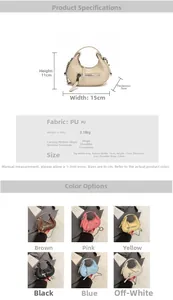 Detailed size chart and multi-color selection for this minimalist PU leather mini bag