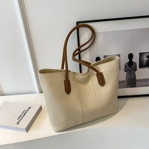 Vintage large capacity tote bag in off-white and brown with wrinkled texture design