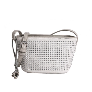 Chic grey rhinestone shoulder bag with metal heart pendant and adjustable strap