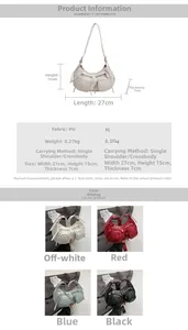 Detailed size chart and multi-color options for retro crescent pu leather shoulder bag