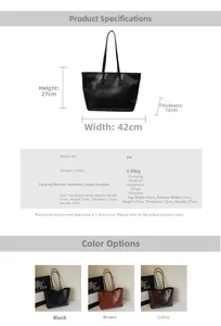 Detailed dimension guide for the large PU leather tote bag with three color options
