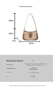 Detailed size chart for the retro patchwork underarm bag showing dimensions and strap length