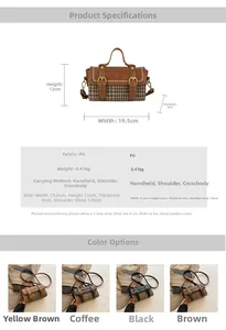 Detailed size specifications and parameters for the plaid patterned crossbody handbag