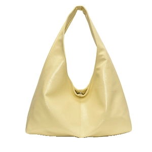 Grand sac hobo minimaliste jaune crème en similicuir brillant pour femme au quotidien