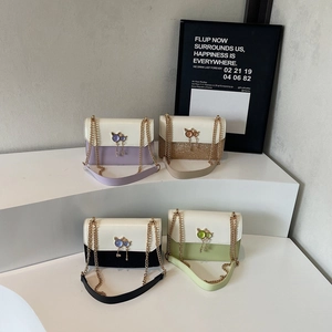 Sac Bandoulière Femme Cuir PU Paillettes Couleur Contrastée Chat Boucle Métal Gland Chaîne Mode