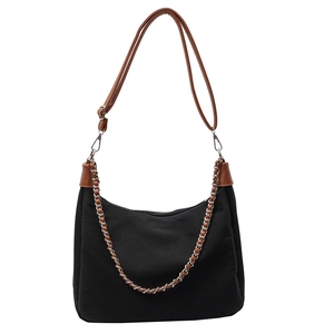 Large capacity crossbody shoulder bag with contrast leather trim and dual straps