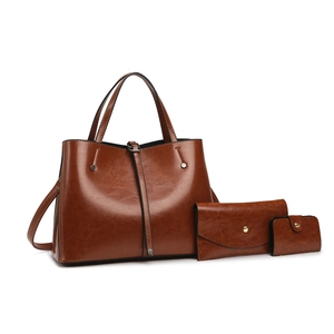 Women Handbag PU Leather Retro Oil Wax Texture Large Capacity Tote Bag And Wallet And Card Holder Catfish Design