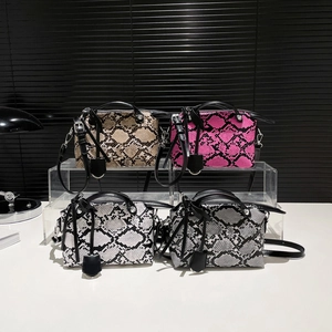 Snake pattern crossbody bag in four colors with double handles and detachable strap