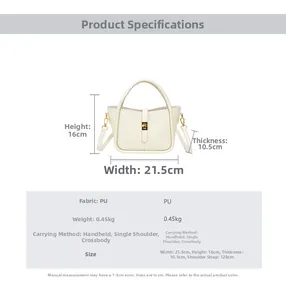 Detailed size chart for the PU leather tote bag with dimensions and weight info