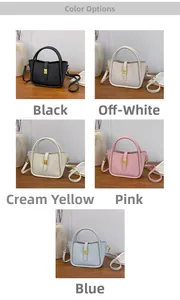 Chic textured leather handbags in five colors with elegant gold square buckles and straps
