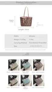 Detailed size chart for woven tote bag with lace and pearl charms 39x13x27cm