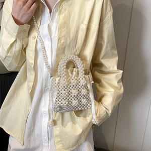 Mini sac à main en perles pour femmes, sacoche tissée à la main avec bandoulière longue