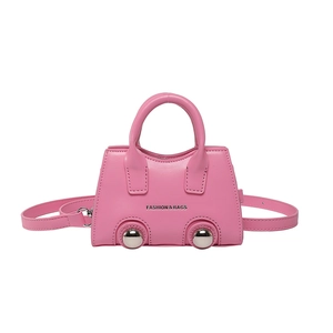 Pink minimalist faux leather square handbag with large silver rivets and shoulder strap
