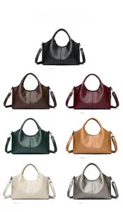 Selection of leather basket bags in seven colors featuring a refined lychee grain texture