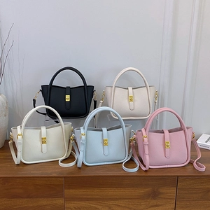 Minimalist Pebbled PU Leather Handbag With Gold Metal Lock Top Handle Shoulder Crossbody Bag For Women Daily Casual Style