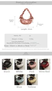 Tableau des tailles et options de couleurs pour le sac à bandoulière plissé nuage